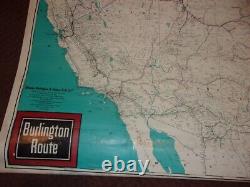 Original Large 44 X 62 1961 Burlington Route Wall Map Of The Western U. States