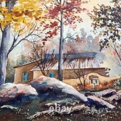 Original Signed Jon Birdsong Watercolor New Mexico Autumn Landscape Framed Art