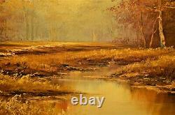 PHILLIP CANTRELL Original Vintage Signed Large River Lake Landscape Oil Painting