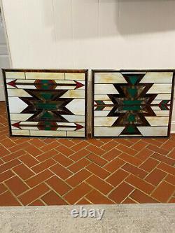 Pair Of Stain Glass Windows. Western/ Native American