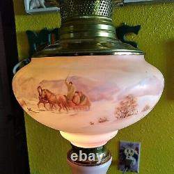 Parlor lamp GONE WITH THE WIND Pictorial Western Ranch Scenes Painted Signed
