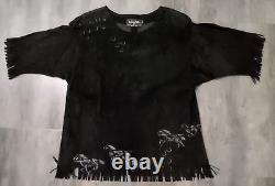 Patricia Wolf Black Western Suede Shirt withFringe Hand Painted Horses Size L