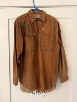 Patricia Wolf Brown Suede Western Jacket Horse Teepee Design Size L