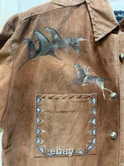 Patricia Wolf Brown Suede Western Jacket Horse Teepee Design Size L
