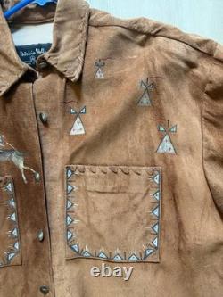 Patricia Wolf Brown Suede Western Jacket Horse Teepee Design Size L