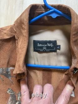 Patricia Wolf Brown Suede Western Jacket Horse Teepee Design Size L