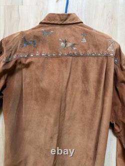 Patricia Wolf Brown Suede Western Jacket Horse Teepee Design Size L
