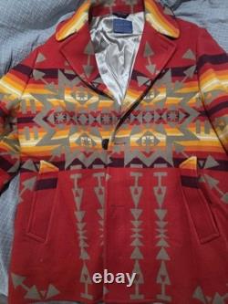 Pendleton High Grade Western Wear Blanket Coat Size 44 Red Navajo Southwest Wool