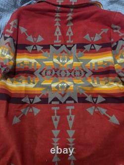 Pendleton High Grade Western Wear Blanket Coat Size 44 Red Navajo Southwest Wool
