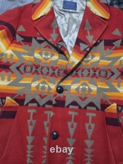 Pendleton High Grade Western Wear Blanket Coat Size 44 Red Navajo Southwest Wool