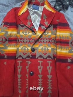 Pendleton High Grade Western Wear Blanket Coat Size 44 Red Navajo Southwest Wool