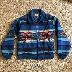 Pendleton High Grade Western Wear Blue Aztec Wool Bomber Jacket Men's LARGE L