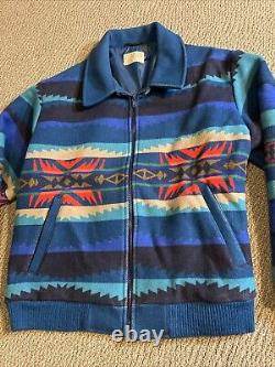 Pendleton High Grade Western Wear Blue Aztec Wool Bomber Jacket Men's LARGE L