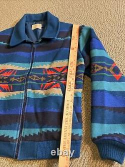 Pendleton High Grade Western Wear Blue Aztec Wool Bomber Jacket Men's LARGE L