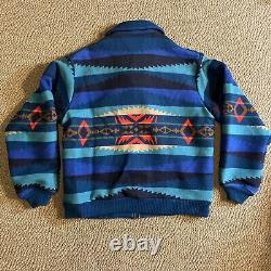 Pendleton High Grade Western Wear Blue Aztec Wool Bomber Jacket Men's LARGE L