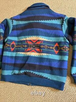 Pendleton High Grade Western Wear Blue Aztec Wool Bomber Jacket Men's LARGE L