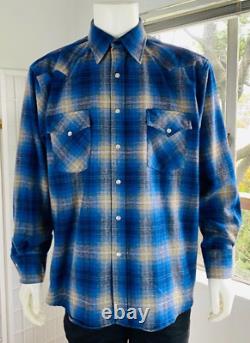 Pendleton Mens Western Blue Shadow Plaid Shirt, L