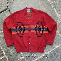 Pendleton Red Wool Aztec Cardigan Sweater Vintage 1960's Western Wear Men's L