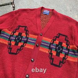 Pendleton Red Wool Aztec Cardigan Sweater Vintage 1960's Western Wear Men's L