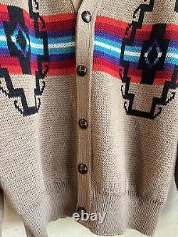 Pendleton Tan Wool Aztec Cardigan Sweater Vintage 1960's Western Wear Men's L