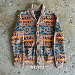 Pendleton Western Indian Tribal Aztec Knit Shawl Collar Cardigan Sweater XL