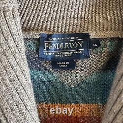 Pendleton Western Indian Tribal Aztec Knit Shawl Collar Cardigan Sweater XL