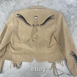 Pioneer Wear Jacket Leather Suede Women Large Western Vintage Cropped Fringe USA