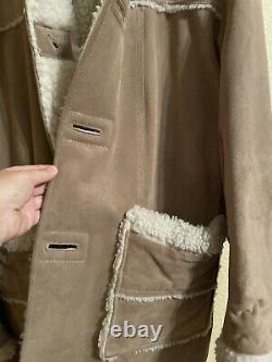 Pioneer Wear Mens 44L Coat Western Sherpa Beige Suede Leather Jacket