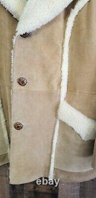 Pioneer Wear Mens Large Coat Western Sherpa Beige Suede Leather Jacket