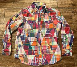 Polo Ralph Lauren Mens SIZE L LARGE Patchwork Plaid Madras Western Snap Shirt