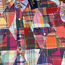 Polo Ralph Lauren Mens SIZE L LARGE Patchwork Plaid Madras Western Snap Shirt