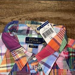 Polo Ralph Lauren Mens SIZE L LARGE Patchwork Plaid Madras Western Snap Shirt