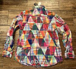 Polo Ralph Lauren Mens SIZE L LARGE Patchwork Plaid Madras Western Snap Shirt