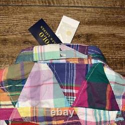 Polo Ralph Lauren Mens SIZE L LARGE Patchwork Plaid Madras Western Snap Shirt