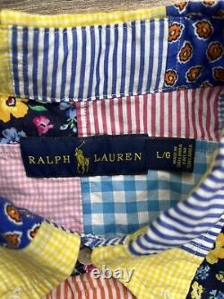 Polo Ralph Lauren Patchwork Pastel Paisley Floral Shirt Large Button Up Pony
