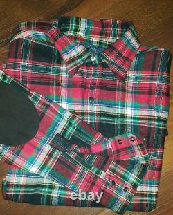 Polo Ralph Lauren Western Patch Suede Elbow Snap Plaid Flannel Shirt L Mens Vtg