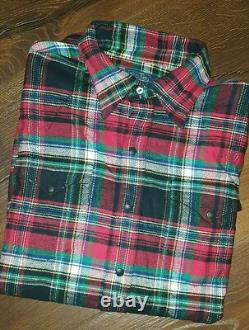 Polo Ralph Lauren Western Patch Suede Elbow Snap Plaid Flannel Shirt L Mens Vtg