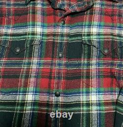 Polo Ralph Lauren Western Patch Suede Elbow Snap Plaid Flannel Shirt L Mens Vtg
