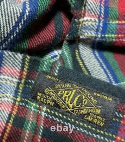 Polo Ralph Lauren Western Patch Suede Elbow Snap Plaid Flannel Shirt L Mens Vtg