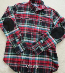 Polo Ralph Lauren Western Patch Suede Elbow Snap Plaid Flannel Shirt L Mens Vtg