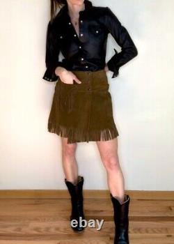 RARE 1960's Pioneer Wear Western Suede Fringe Wrap Skirt M/L 6/8/10 USA