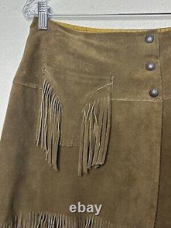 RARE 1960's Pioneer Wear Western Suede Fringe Wrap Skirt M/L 6/8/10 USA