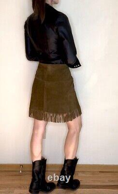 RARE 1960's Pioneer Wear Western Suede Fringe Wrap Skirt M/L 6/8/10 USA