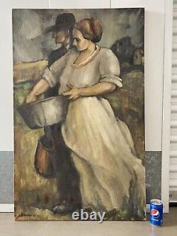 RARE Antique American WPA Social Realism Oil Painting, Nicholas PANESIS 1930s