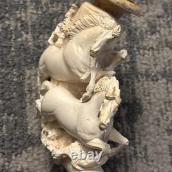 RARE Large Antique WDC Meerschaum Pipe with2 Hand Carved Horses & Original Case