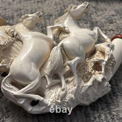 RARE Large Antique WDC Meerschaum Pipe with2 Hand Carved Horses & Original Case