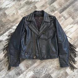 RARE True Vintage Studded Eagle Western Biker Fringe Leather Jacket Size Large