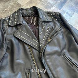 RARE True Vintage Studded Eagle Western Biker Fringe Leather Jacket Size Large