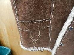 RARE! Vintage SIZE 58 WESTERN STYLE Sherpa Lined Vest Mens Leather BUTTON Front