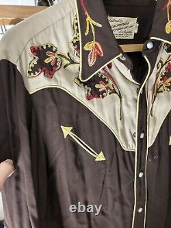 RAREVintage 50's California Ranchwear Western Shirt Sz 15 1/2 Brown Gabardine